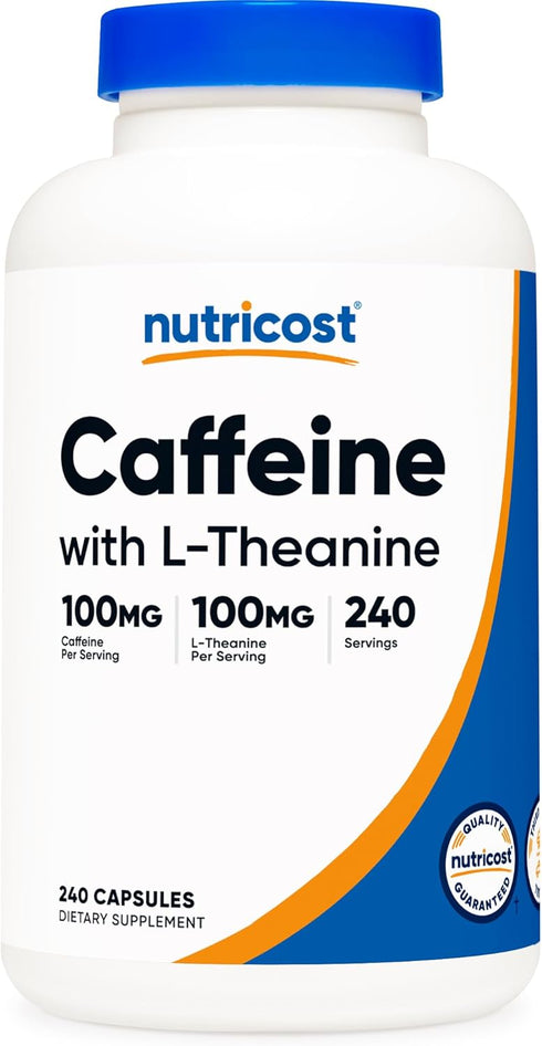 Nutricost Caffeine with L-Theanine, 100mg of Each, 240 Capsules, Non-GMO and Gluten Free