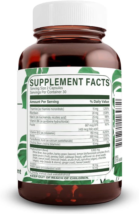 Natural Nutra Vitamin B Complex with Niacin, Folate, Thiamin, Biotin, 60 Vegetarian Capsules
