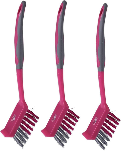 WBM Home Dish Brush, 3 Pack, Soft Long Handle, Durable Nylon Bristles, Pink