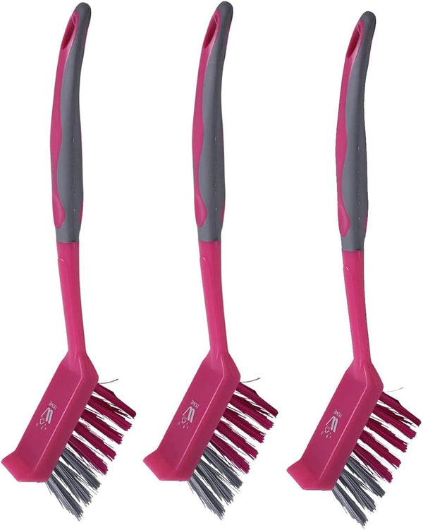 WBM Home Dish Brush, 3 Pack, Soft Long Handle, Durable Nylon Bristles, Pink