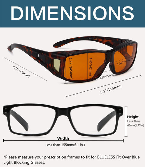 BLUELESS Fitover Glasses for Computer, Blue Blocking with Orange Tinted Sleep Glasses, Tortoise