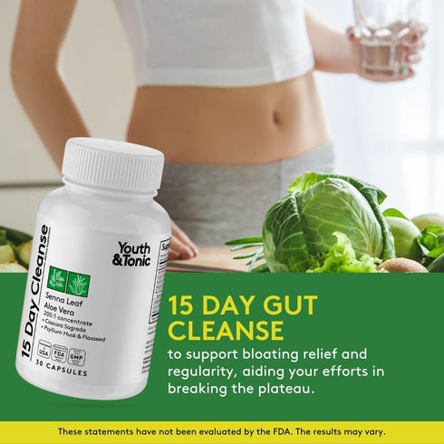 Youth & Tonic 15 Day Cleanse & Carb Matrix Support for Bloating, Gut & Metabolism Health, 60 Pills