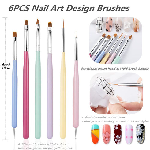 6 PCS Nail Art Brushes Set, Nail Painting Brushes Nail Art Liner Brushes and Nail Art Dotting Pens
