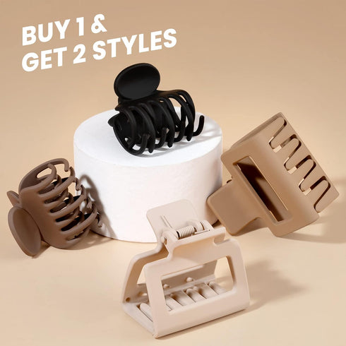 Matte Hair Clips for Women and Girls - Rectangle and Double Row Small Claw Clips in Beige, Khaki, Brown, Black