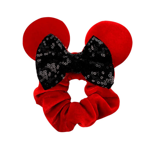 JOYFISCO 3 Pack Mouse Ears Scrunchies, Velvet Hair Scrunchies with Sequin Bows for Women Girls Hair Accessories