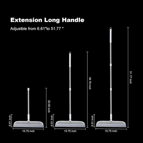 Rubber Broom Squeegee for Floor, 51.77'' Long Handle Multifunction Scraping Silicone Broom, Pet Hair Remover