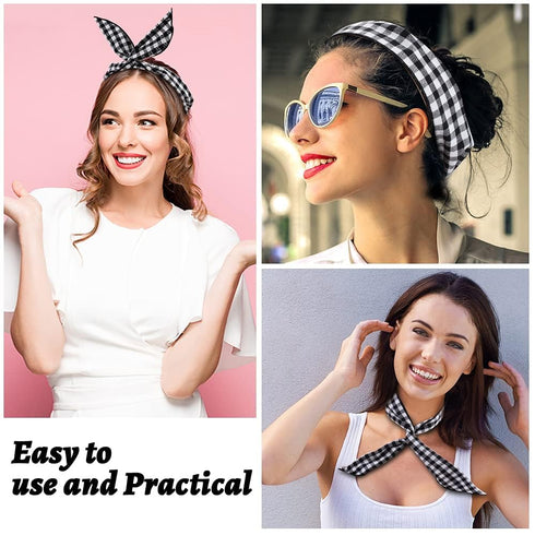 ONEYE Wire Headbands for Women - Twist Bow Hairbands, Fashion Check Bunny Ears Headwraps, 8 Count Hair Accessories