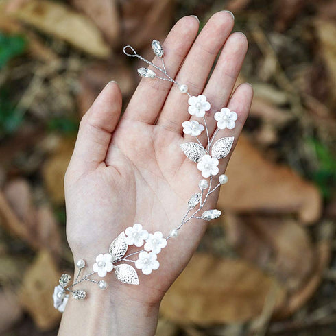 JAKAWIN Bride Flower Wedding Hair Vine, Leaf Hair Piece, Pearl Bridal Headpiece for Women and Girls