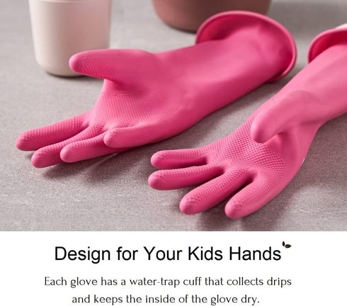 (2 Pair) Kids Reusable Waterproof Hand Protection Gloves - Rubber Latex for Dishwashing, Cleaning, Painting