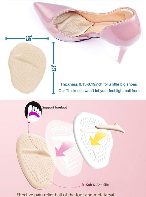 Metatarsal Pads for Women – Ball of Foot Cushions, Soft Gel Insole Shoe Inserts, Foot Pain Relief (Beige, 2 Pairs)