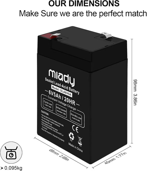 Miady 6V 5Ah (2 Pack) Rechargeable Sealed Lead Acid Battery