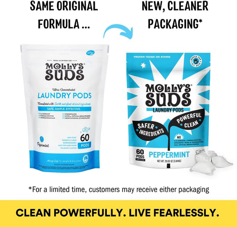 Molly's Suds Laundry Detergent Pods, Natural for Sensitive Skin, Ultra Concentrated, Peppermint, 120 Count