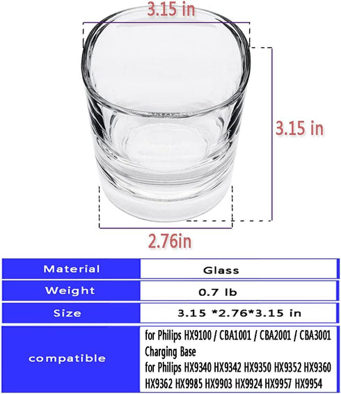 Replacement Charger Glass Cup for Philips Electric Toothbrush, Compatible with Multiple Models, Charging Base