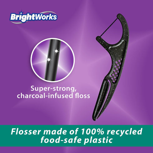 Brightworks ECO Sustainable Floss Picks, 225 Count, Charcoal + Mint Infused, 100% Post-Consumer Recycled Plastic