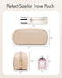 Vlando Small Makeup Pouch, Milk Tea PU Leather Travel Bag with Wide-open Design for Makeup Brushes