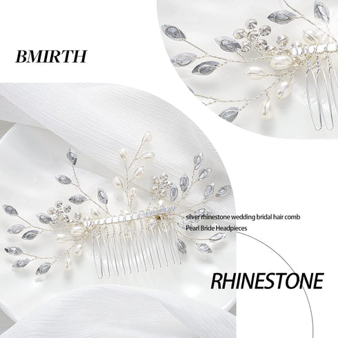 Wedding Hair Comb, Pearl Bride Headpieces Rhinestone Bridal Hair Jewelry Side Accessories for Women and Girls