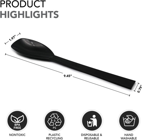 Party Essentials 20-Piece Plastic Buffet Serving Utensils Kit, Spoons/Forks/Tong in Black