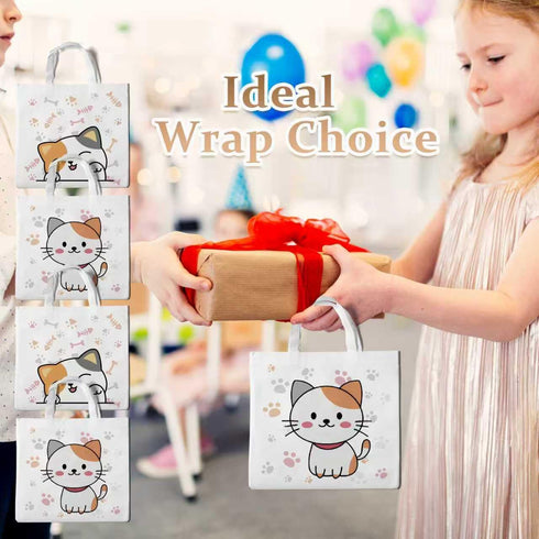Lyosehy 12PCS Pet Cats Party Favors Non Woven Bags Miaow Cat Goodie Bags Bulk with Handle Party Treat Bags for Pet