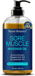 Sore Muscle Massage Oil 8 fl oz - Body Massage Oil with Peppermint, Lavender, Arnica for Pain Relief and Relaxation