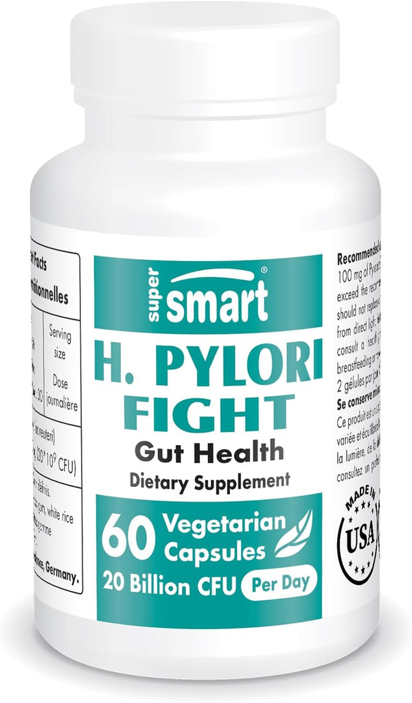 Supersmart H. Pylori Fight Natural Treatment, 20 Billion CFU Probiotic Lactobacillus Reuteri, 60 Vegetarian Capsules
