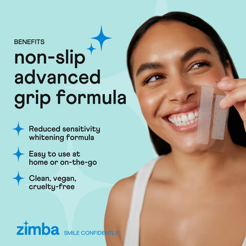Zimba Vegan Teeth Whitening Strips, Enamel Safe Hydrogen Peroxide Whitener for Coffee, Wine, Tobacco Stains, 28 Strips