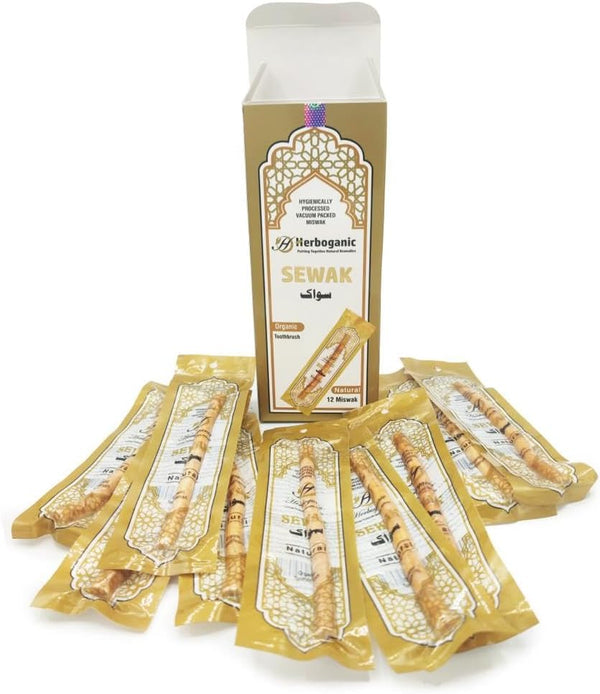 Natural Miswak, All Natural Traditional Tooth Brush for Oral Health, Hygiene, Fresh Breath, Vacuum Sealed (Pack of 12)