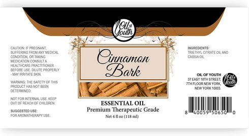 Oil of Youth Cinnamon Bark Essential Oil - Therapeutic Grade for Aromatherapy, Diffuser, Relaxation, Massage - Dropper - 4 fl oz - Cinnamon Bark Essential Oil For Skin - Cinnamon Bark Oil Essential