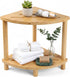 LZDGCC 2-Tier Bamboo Corner Shower Stool, Non-Slip Adjustable Shower Feet Stool for Shaving