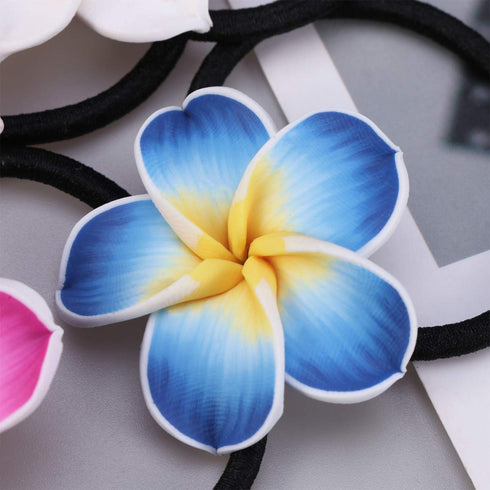 ifundom Hawaiian Flower Hair Ties, 12PCS Plumeria Soft Ceramic Hair Rings for Women Girls