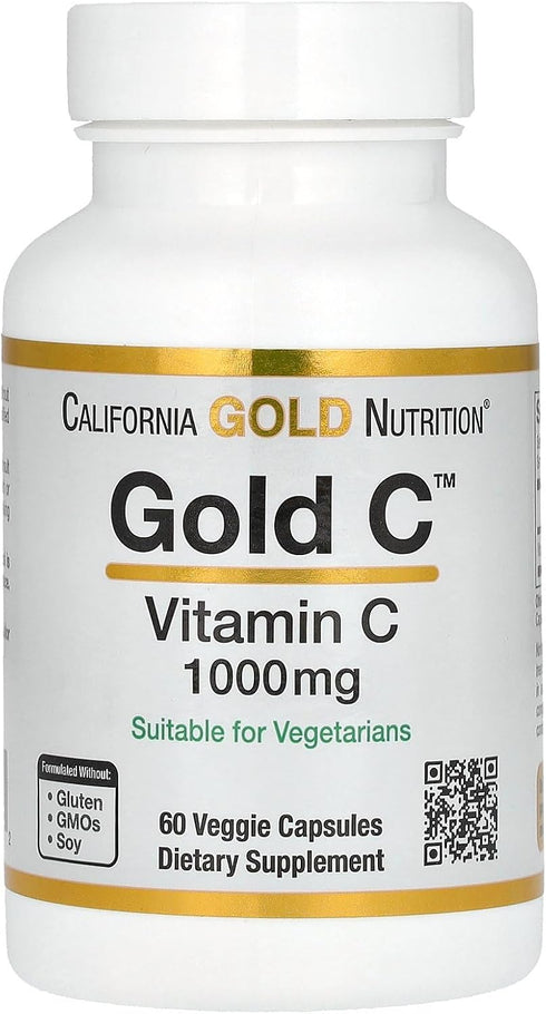 California Gold Nutrition Gold C, USP Grade Vitamin C - 1,000 mg - 60 Veggie Capsules