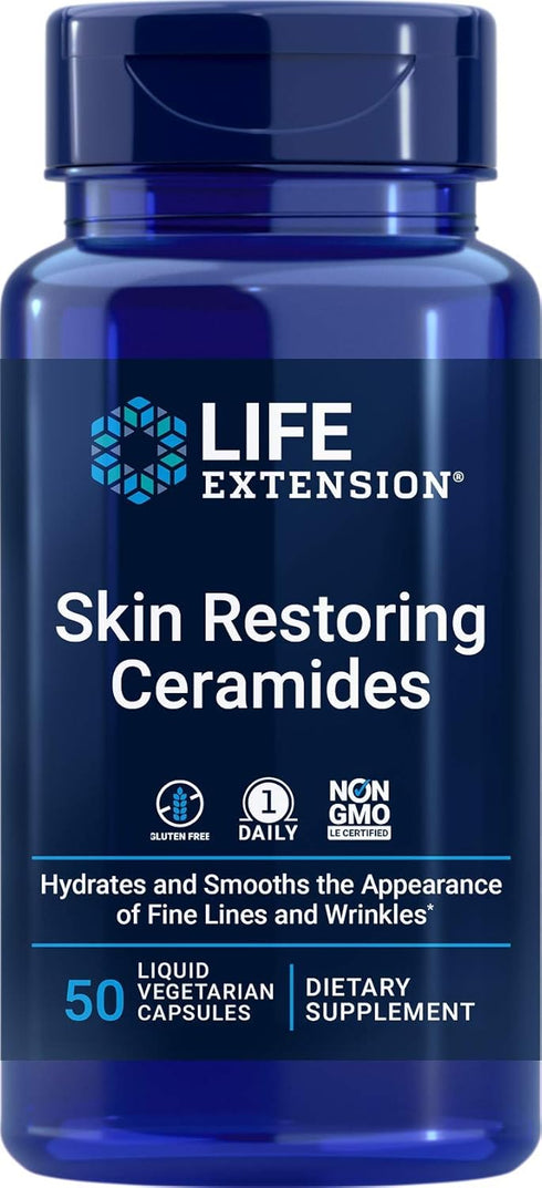 Life Extension Skin Restoring Ceramides - Vegan Phytoceramide Supplement, 50 Veg Capsules