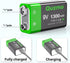 2-Pack Rechargeable 9 Volt Lithium-ion Batteries 1300mAh Long Lasting Power, USB-C Recharge with 2 in 1 Charging Cable