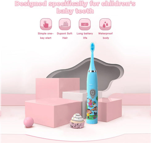 YooHoopo 3 Pack 6 2 Kids Battery Powered Sonic Toothbrush with Brush Heads and Toothbrush Cover, AA Battery - Soft