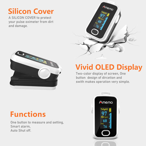 Monitor(SpO2) Pulse Oximeter,OLED Display Oxygen Monitor Fingertip,Blood Oxygen Saturation with Carrying Case,Silicone