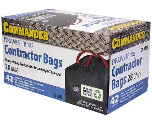 Commander 42 Gallon Black Heavy Duty Trash Bags - 2 MIL, 34" x 38" - Pack of 28 for Home, Kitchen, Lawn, Outdoor