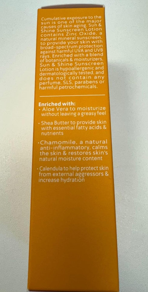Sun&Shine 100% Mineral Sunscreen Zinc Oxide SPF50+ for Sensitive Skin, Fragrance Free Face Lotion, 1.7 Oz