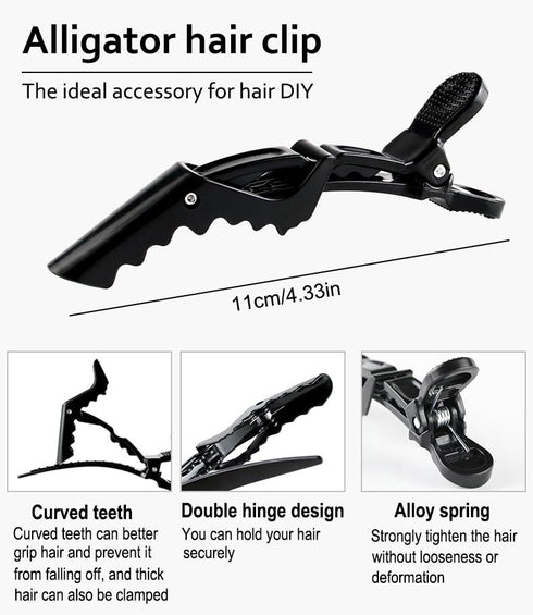 AKOAK 6 PCS Professional Anti slip Crocodile Clip - Large Styling Hair Clip for Women's Thick Hair, Dyeing or Hair Care Partition Positioning Clip, Salon DIY Accessories (Black)