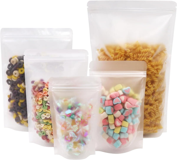 SumDirect 50Pcs 5x8 inches Matte Frosted Zipper Resealable Stand Up Drink Bags, Snack Food Packing