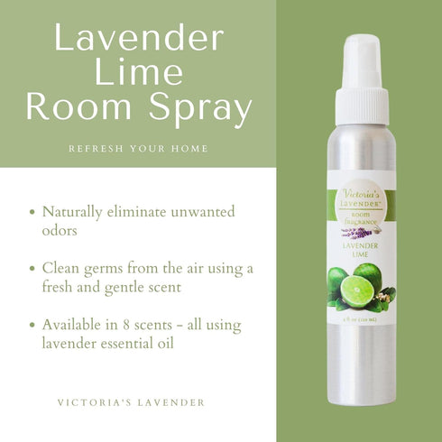 Victoria's Lavender Lime All-Natural Home Atmosphere Spray, Essential Oil Concentrated Air Freshener, Bathroom Odor