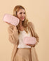 Pocmimut Makeup Bag, PU Leather Travel Cosmetic Bag, Open Flat Pouch for Women Accessories (Pink)