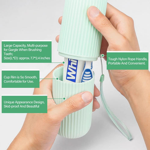 Anbbas 2pcs Double Bristle Head Denture Brush - Dental Cleaning Brush with Portable Toothbrush Cup Holder