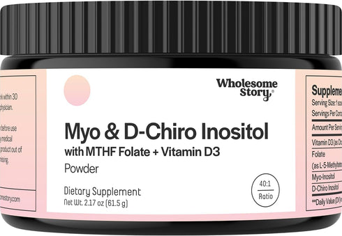 Inositol Supplement Powder with MTHF Folate + Vitamin D3, 30-Day Supply for Hormonal Balance and Ovarian Support