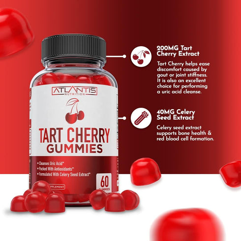 Tart Cherry Gummies with Celery Seed Extract - Advanced Uric Acid Cleanse for Gout Relief, 60 Gummies
