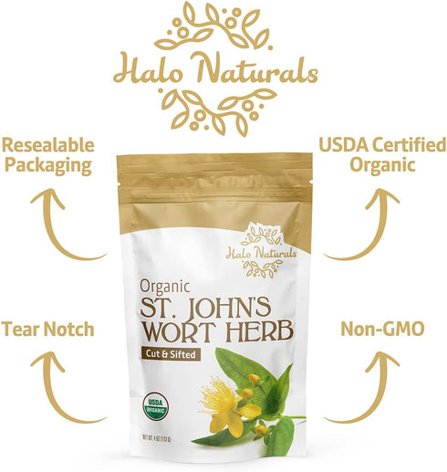 Organic St. John's Wort Herb - Cut & Sifted (Hypericum perforatum), USDA Certified, 4 Ounces