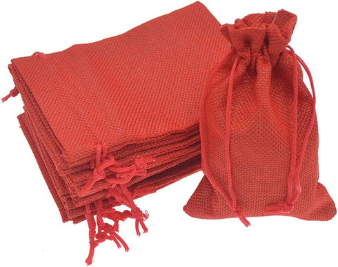 20pcs Burlap Bags with Drawstring - 2.7x3.5 Inch Red Jute Gift Bag Bulk for Christmas Wedding Party Favors