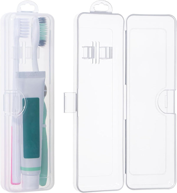 Transparent Toothbrush Case 2 Packs, Travel Size Plastic Holder, 7.87 x 2.36 x 1.18 inches, Portable for 2 Toothbrushes
