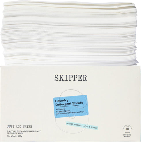 Skipper Laundry Detergent Sheets Refill Pack, 120 Sheets / 240 Loads, 50% LARGER, Orange Blossom