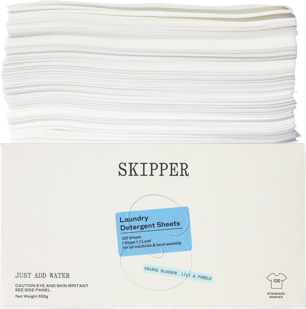 Skipper Laundry Detergent Sheets Refill Pack, 120 Sheets / 240 Loads, 50% LARGER, Orange Blossom