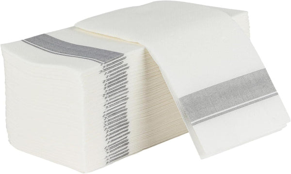 Cloth Feel Dinner Napkins with Silver Design Disposable - Single Use Linen