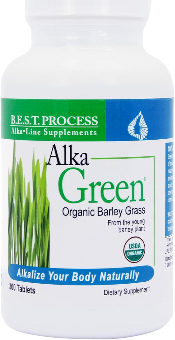 Alka•Green Tablets Best Process Alkaline Organic Barley Grass Supplement, Natural Source of Enzymes & Amino Acids